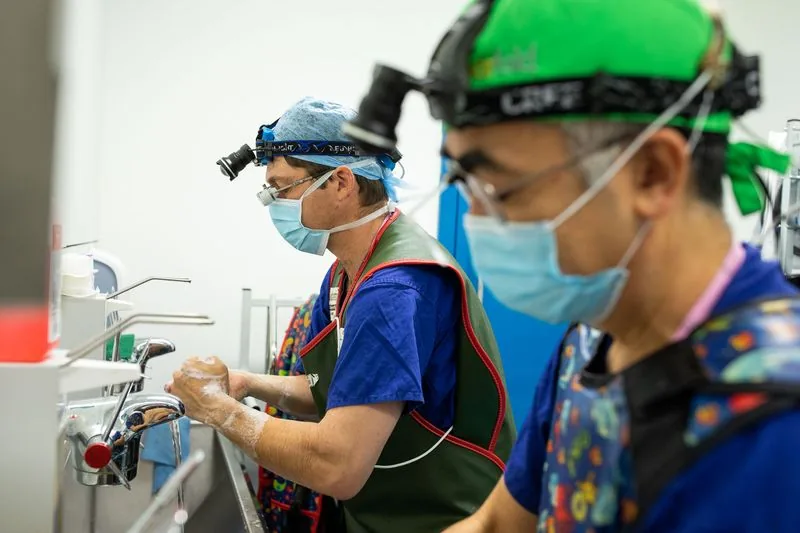 Clinical team preparing before surgery